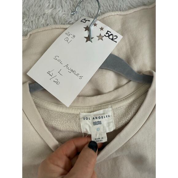 Sol Angeles Smile Sweatshirt Women's Large Beige Red Crop Pullover - Picture 3 of 7